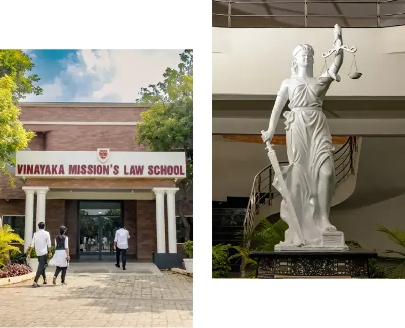 Vinayaka Mission's Law School campus and Lady Justice statue
